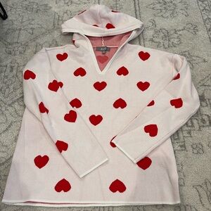 Marled heart sweater with hood, size M